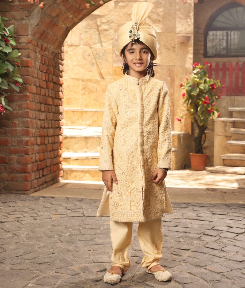 Manufactured by FAYON KIDS (Noida, U.P) Gold Lucknowi Achkan with Pant for Boys