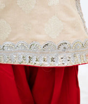 Manufactured by FAYON KIDS (Noida, U.P) Golden Brocade Kurti with Red Salwar