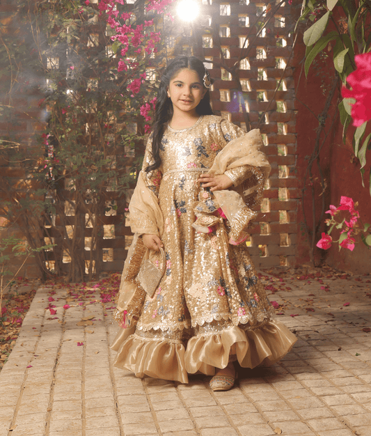 Manufactured by FAYON KIDS (Noida, U.P) Golden Sequence Anarkali with Dupatta