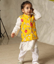 Manufactured by FAYON KIDS (Noida, U.P) Gotta Embroidery Jacket and White Mirror Kurta Pant for Boys
