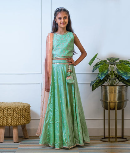 Manufactured by FAYON KIDS (Noida, U.P) Graceful Green Lehenga