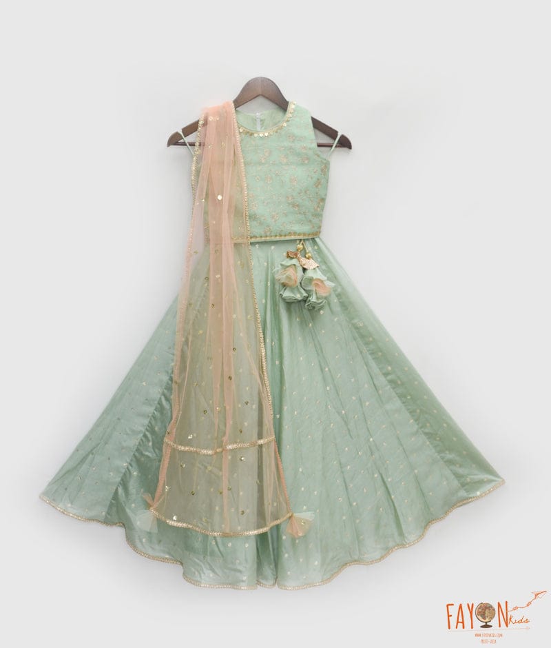 Manufactured by FAYON KIDS (Noida, U.P) Graceful Green Lehenga