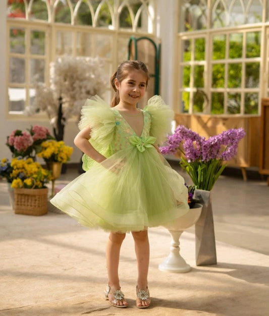 Manufactured by FAYON KIDS (Noida, U.P) Green 3D Flower Party Frock