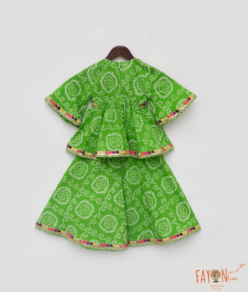 Manufactured by FAYON KIDS (Noida, U.P) Green Bandhaj Kurti Sharara for Girls