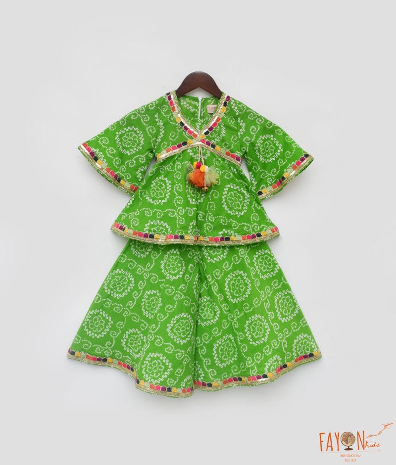 Manufactured by FAYON KIDS (Noida, U.P) Green Bandhaj Kurti Sharara for Girls