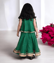 Manufactured by FAYON KIDS (Noida, U.P) Green Bandhej Top with Skirt for Girls