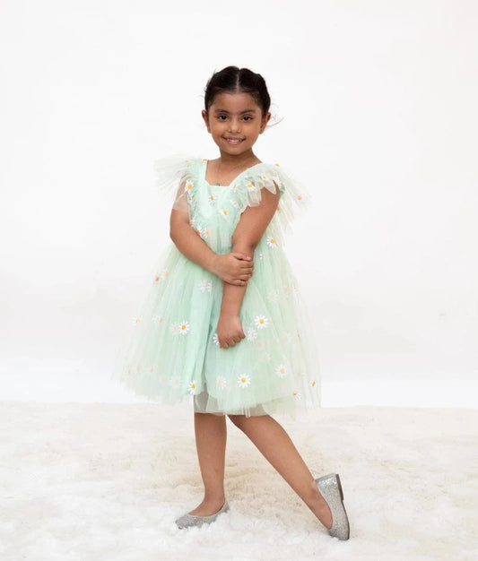 Manufactured by FAYON KIDS (Noida, U.P) Green Bloom Net Dress