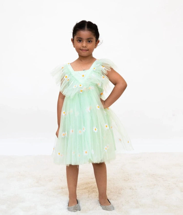 Manufactured by FAYON KIDS (Noida, U.P) Green Bloom Net Dress
