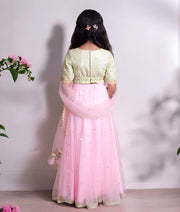 Manufactured by FAYON KIDS (Noida, U.P) Green Brocade Choli with Lehenga