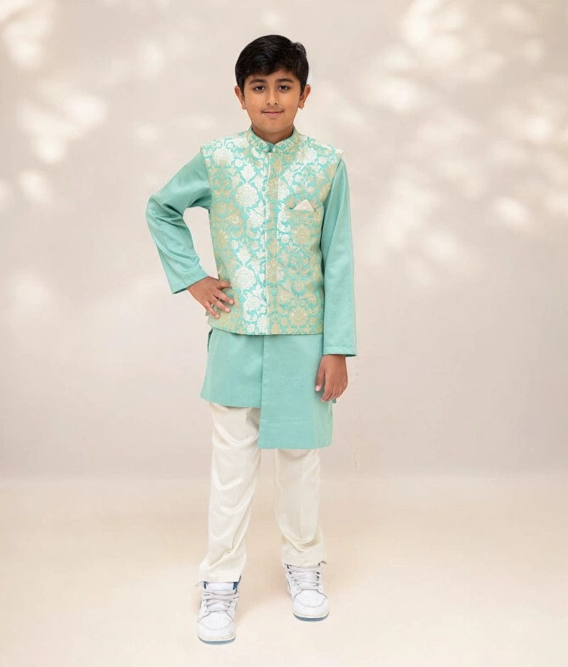 Green Brocade Jacket with Kurta and Pant