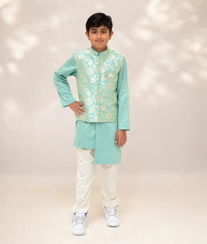 Green Brocade Jacket with Kurta and Pant