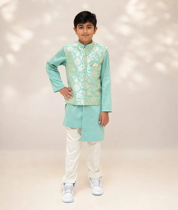 Green Brocade Jacket with Kurta and Pant