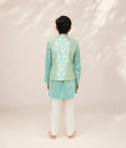 Green Brocade Jacket with Kurta and Pant
