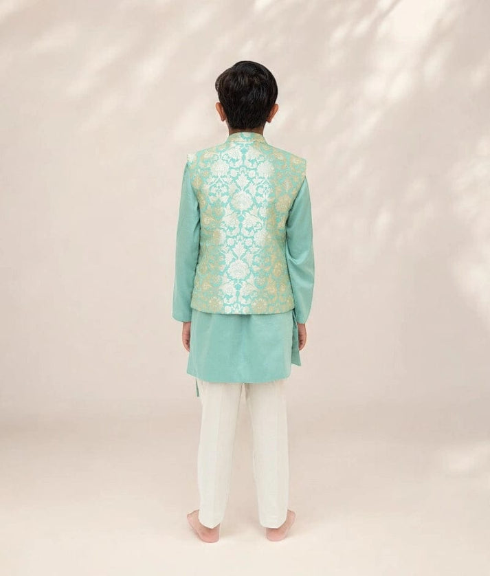 Green Brocade Jacket with Kurta and Pant