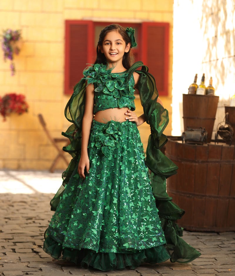 Manufactured by FAYON KIDS (Noida, U.P) Green Butterfly Choli with Lehenga for Girls