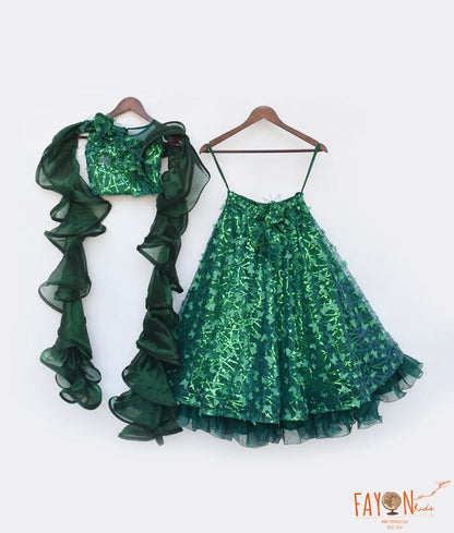 Manufactured by FAYON KIDS (Noida, U.P) Green Butterfly Choli with Lehenga for Girls