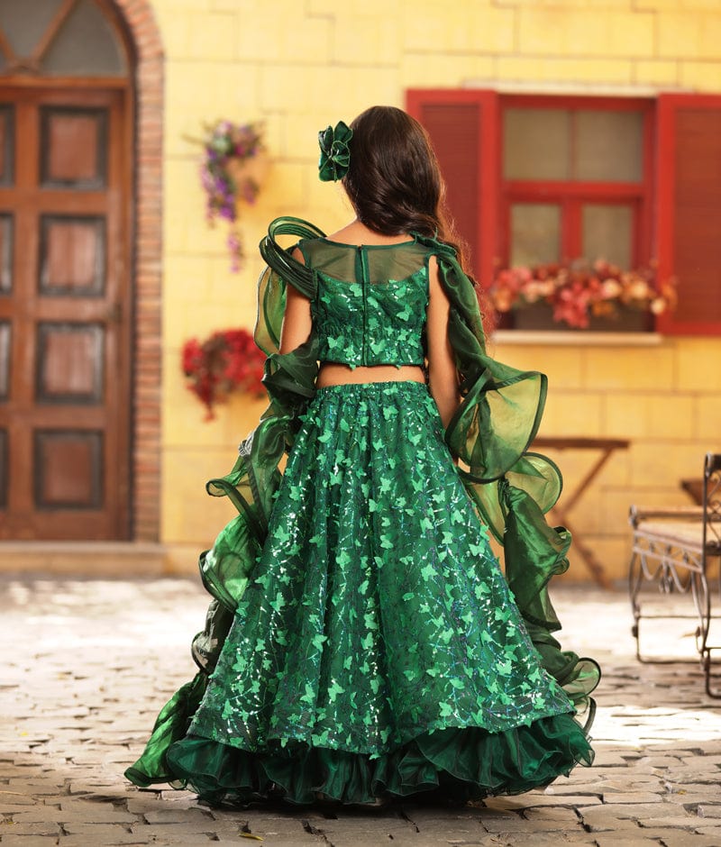 Emerald Green Floral Printed Lehenga Set For Girls Design by Torani Kids at  Pernia's Pop Up Shop 2023