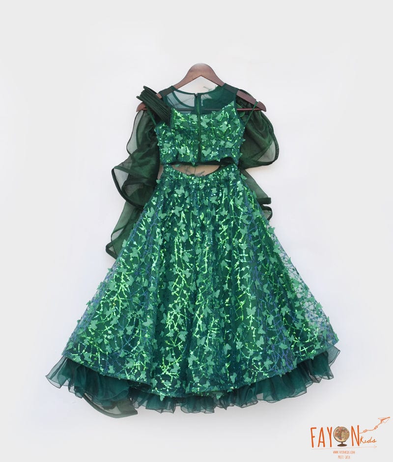 Manufactured by FAYON KIDS (Noida, U.P) Green Butterfly Choli with Lehenga for Girls