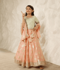 Green Chanderi Choli with Lehenga for Girls