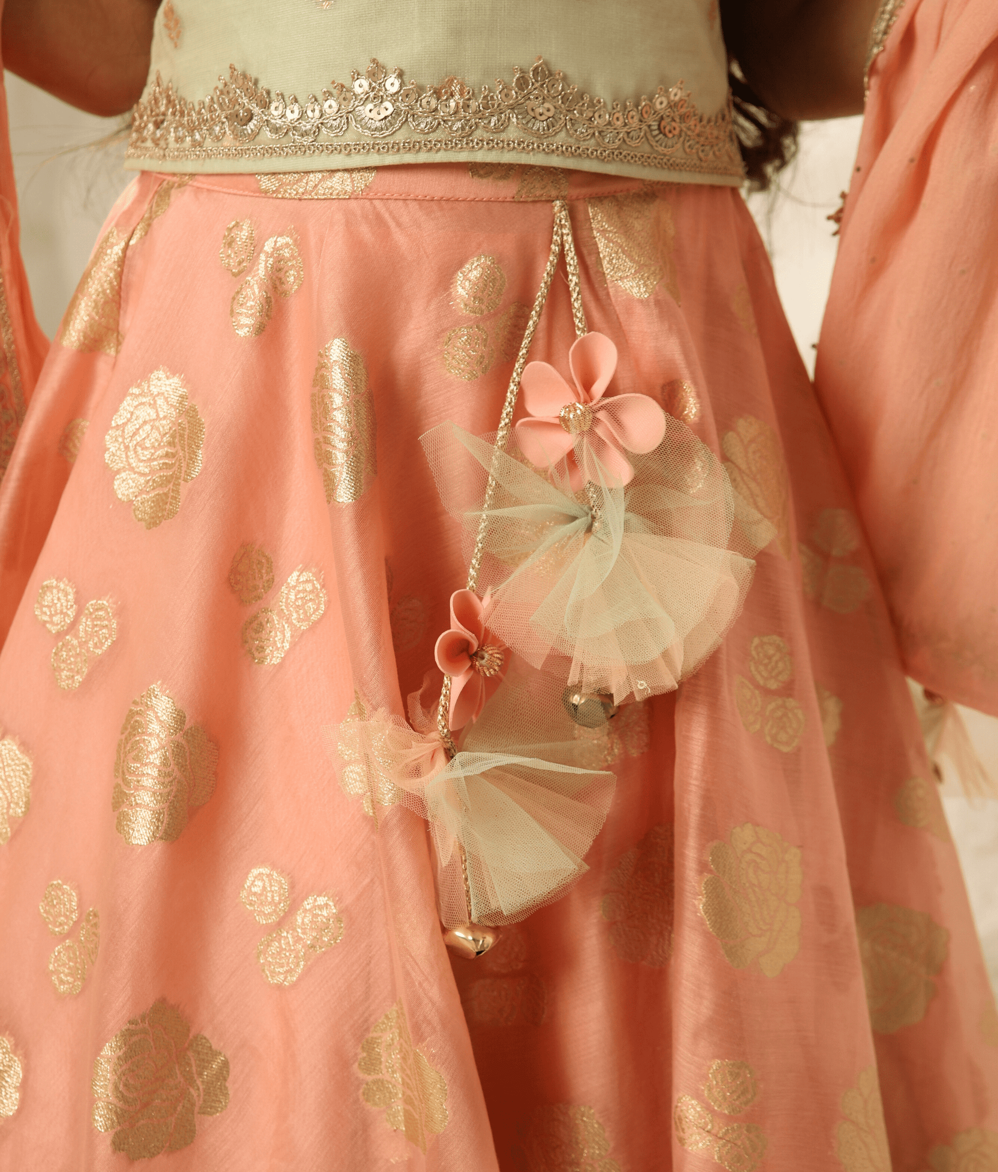 Manufactured by FAYON KIDS (Noida, U.P) Green Chanderi Choli with Lehenga for Girls