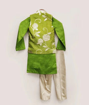 Manufactured by FAYON KIDS (Noida, U.P) Green Chanderi Jacket Set with Kurta & Pant