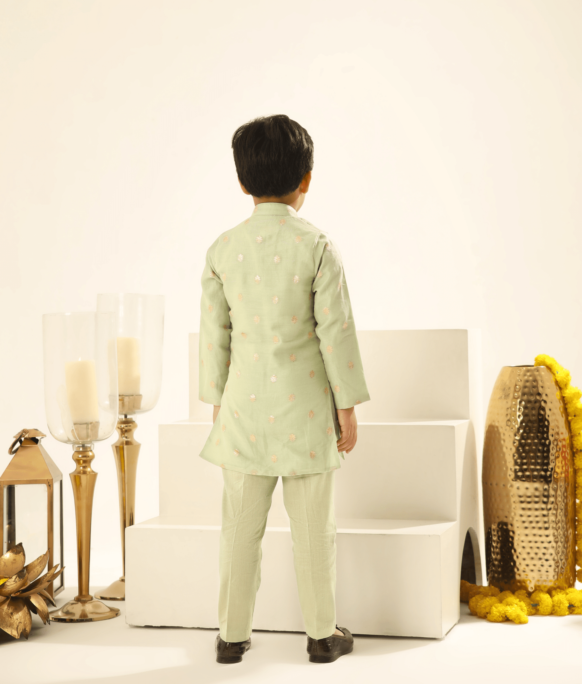 Manufactured by FAYON KIDS (Noida, U.P) Green Chanderi Kurta with Pant