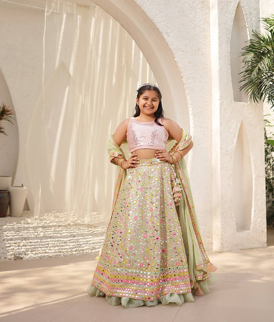 Green Embroidered Choli with Lehenga 4