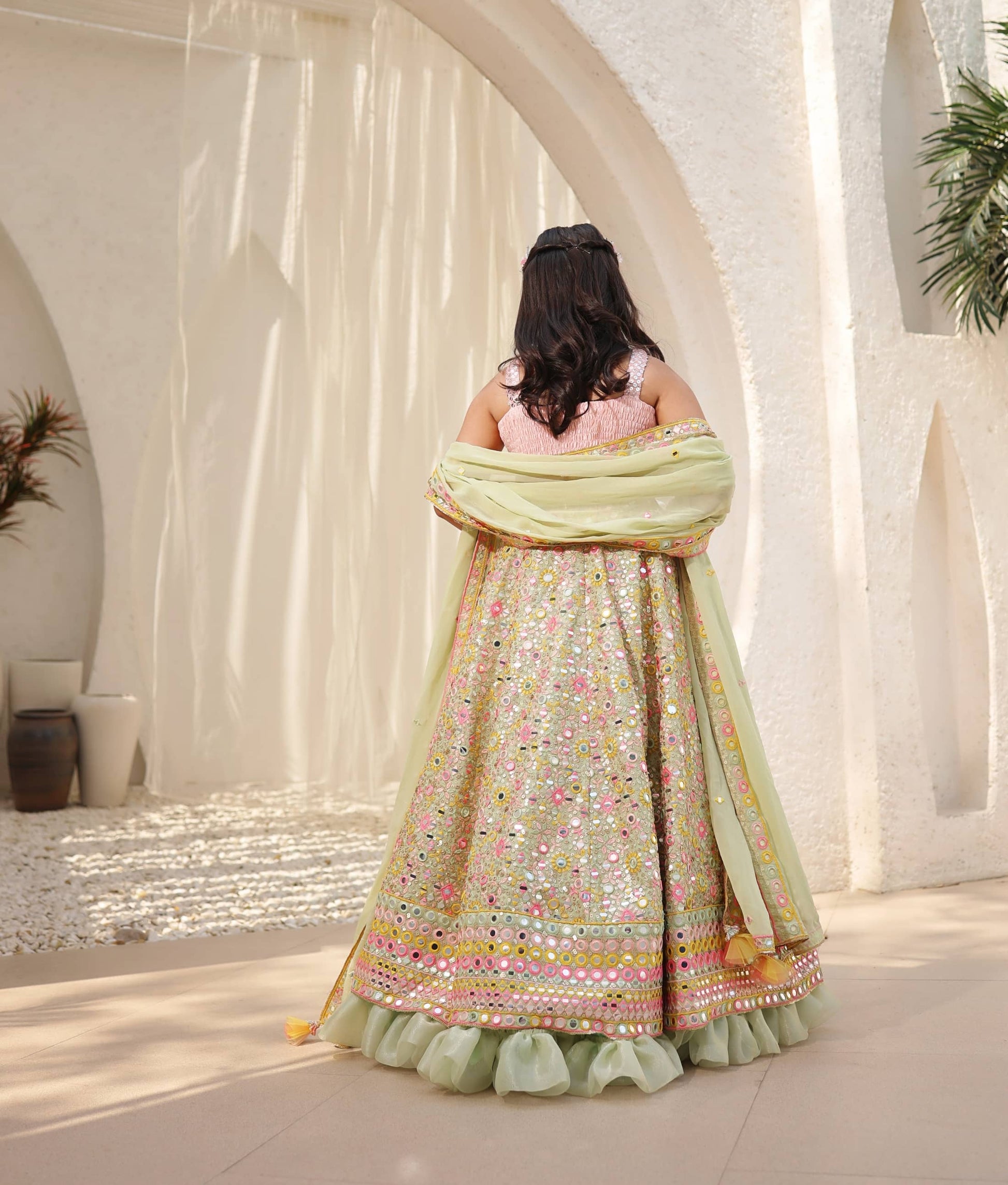 Manufactured by FAYON KIDS (Noida, U.P) Green Embroidered Choli with Lehenga