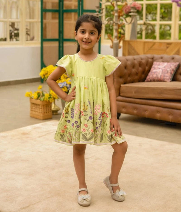 Manufactured by FAYON KIDS (Noida, U.P) Green Embroidered Frock