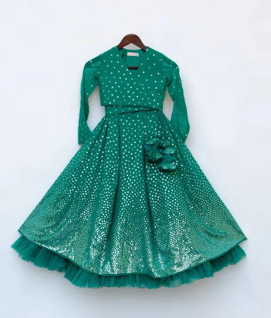 Manufactured by FAYON KIDS (Noida, U.P) Green Embroidered Lehenga Choli Set for Girls