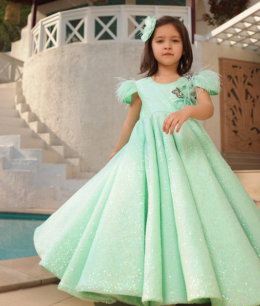 Manufactured by FAYON KIDS (Noida, U.P) Green Embroidery Gown for Girls
