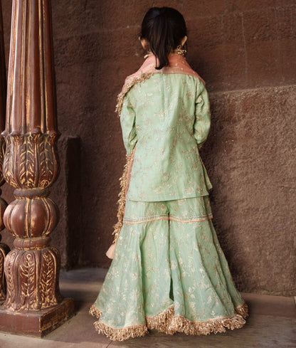 Manufactured by FAYON KIDS (Noida, U.P) Green Embroidery Kurti Sharara for Girls