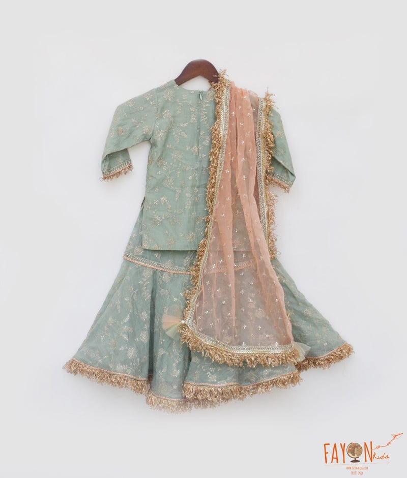 Manufactured by FAYON KIDS (Noida, U.P) Green Embroidery Kurti Sharara for Girls