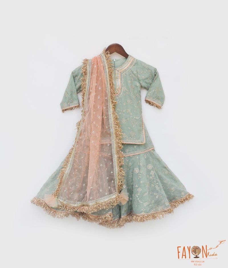 Manufactured by FAYON KIDS (Noida, U.P) Green Embroidery Kurti Sharara for Girls