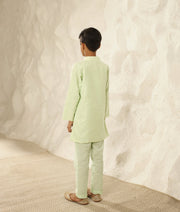 Manufactured by FAYON KIDS (Noida, U.P) Green Faux Mukaish Kurta with Pant for Boys