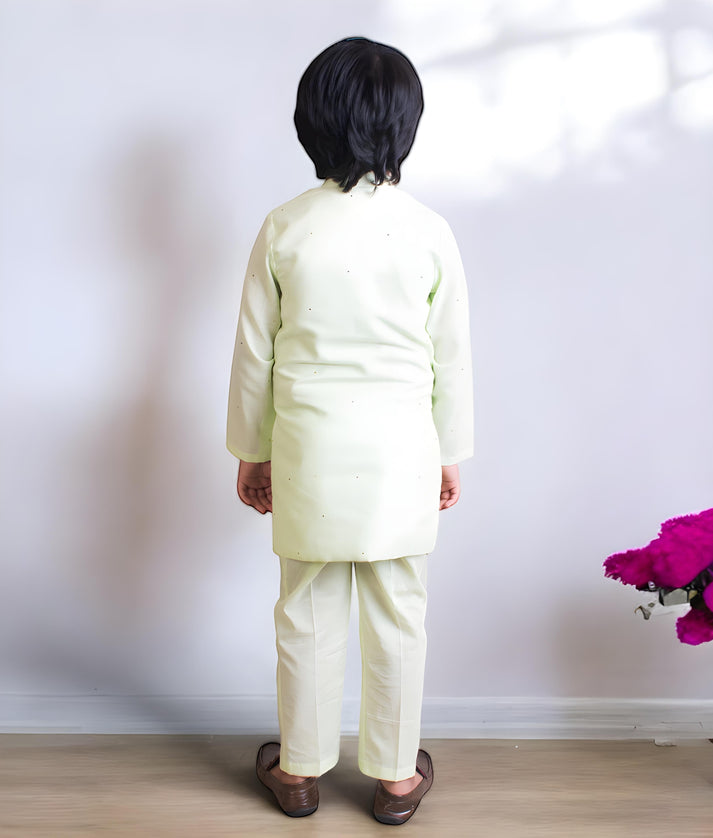 Manufactured by FAYON KIDS (Noida, U.P) Green Faux Mukaish Work Kurta Pant