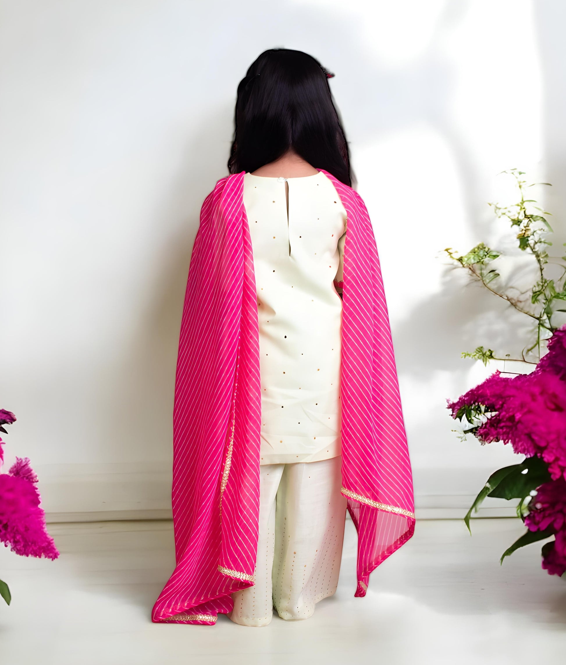 Manufactured by FAYON KIDS (Noida, U.P) Green Faux Mukaish Work Kurti Sharara Set