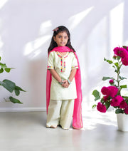 Manufactured by FAYON KIDS (Noida, U.P) Green Faux Mukaish Work Kurti Sharara Set