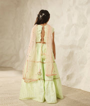 Manufactured by FAYON KIDS (Noida, U.P) Green Faux Mukaish work Top and Skirt