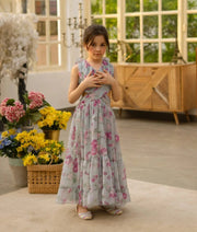 Manufactured by FAYON KIDS (Noida, U.P) Green Floral Printed Long Dress