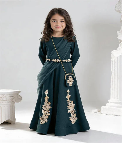 Manufactured by FAYON KIDS (Noida, U.P) Green Georgette Anarkali with Net Dupatta for Girls