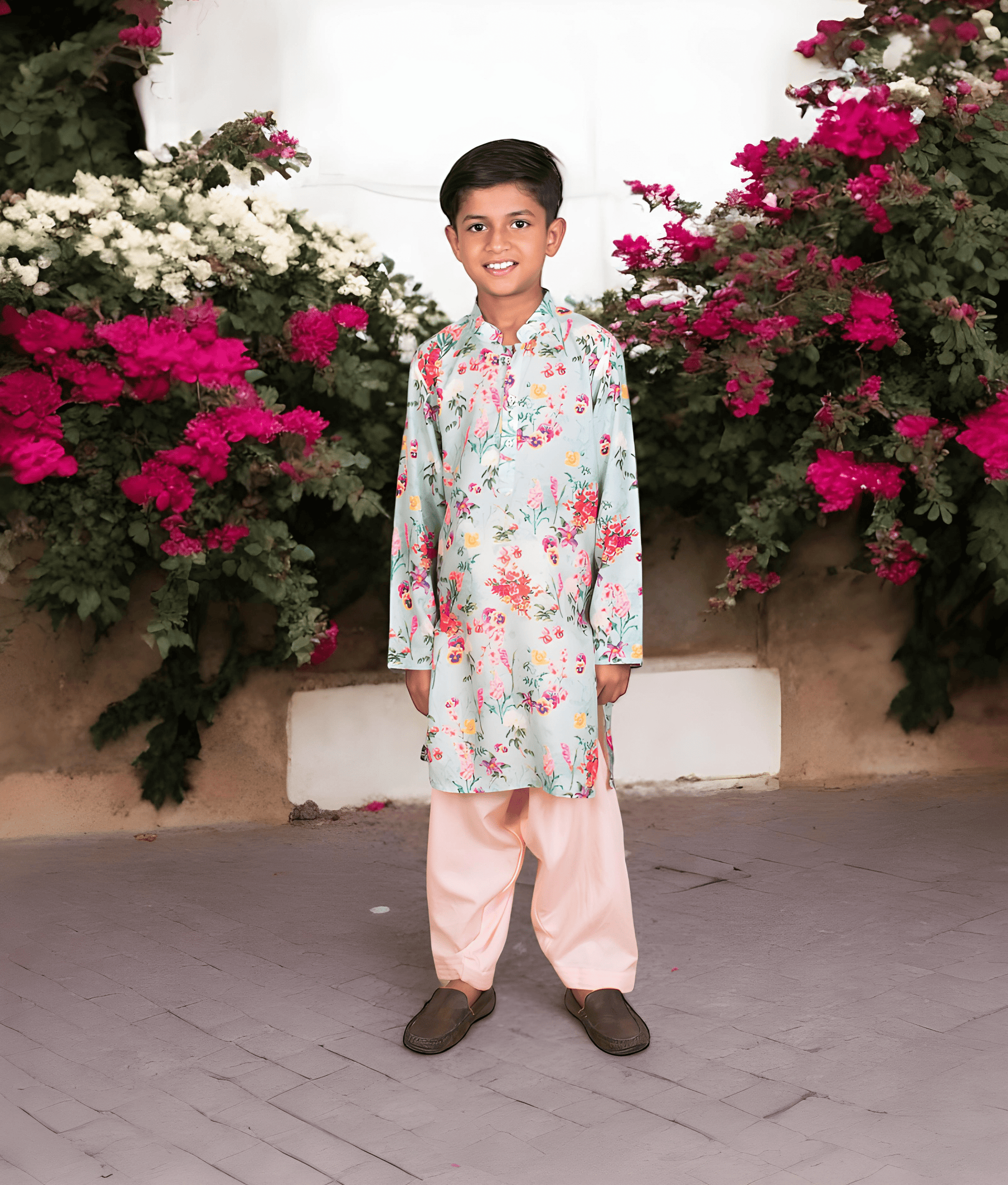 Manufactured by FAYON KIDS (Noida, U.P) Green Printed Kurta with Salwar for Boys