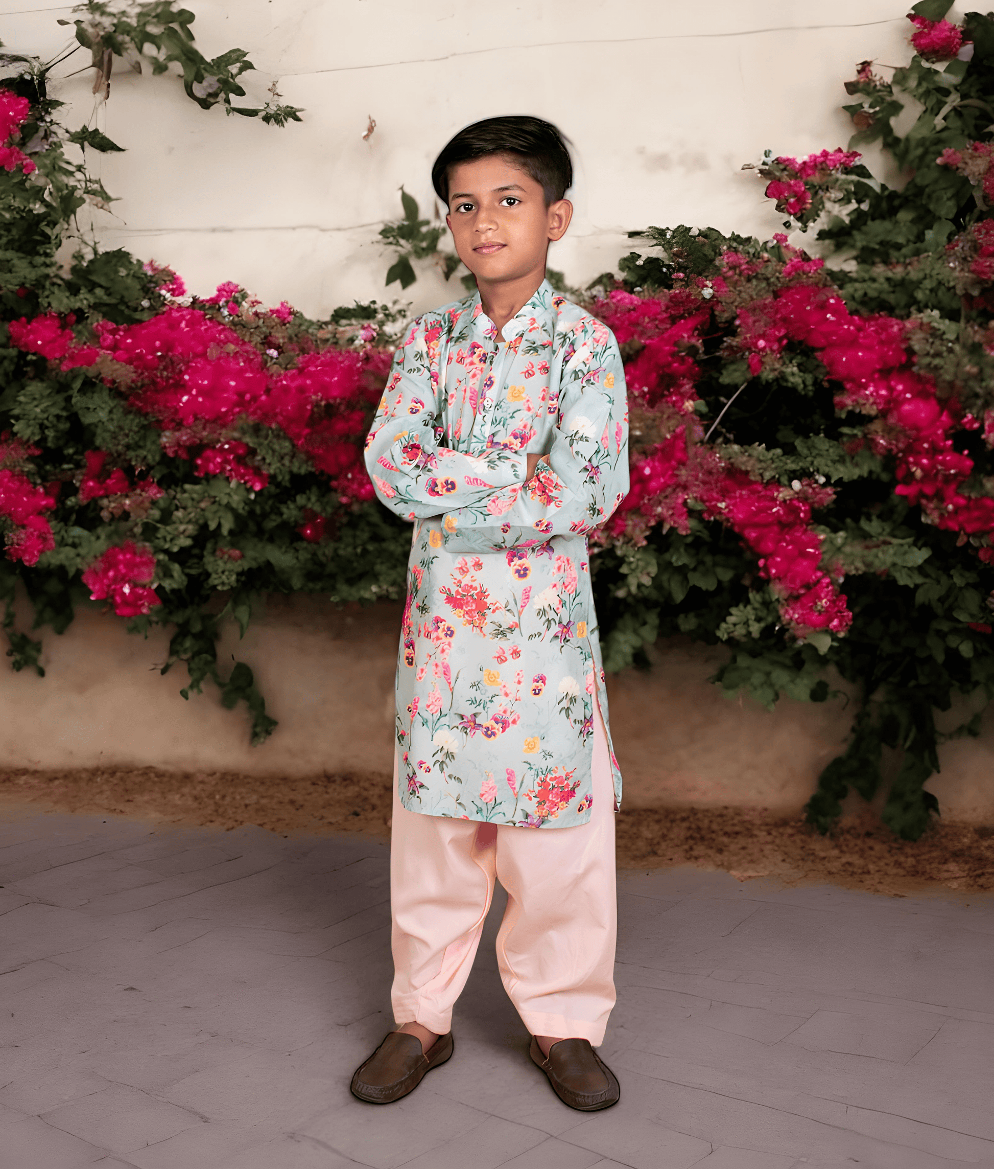 Manufactured by FAYON KIDS (Noida, U.P) Green Printed Kurta with Salwar for Boys