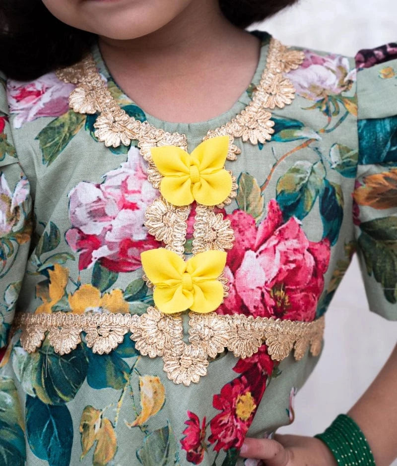 Manufactured by FAYON KIDS (Noida, U.P) Green Printed Peplum Kurti with Plazo