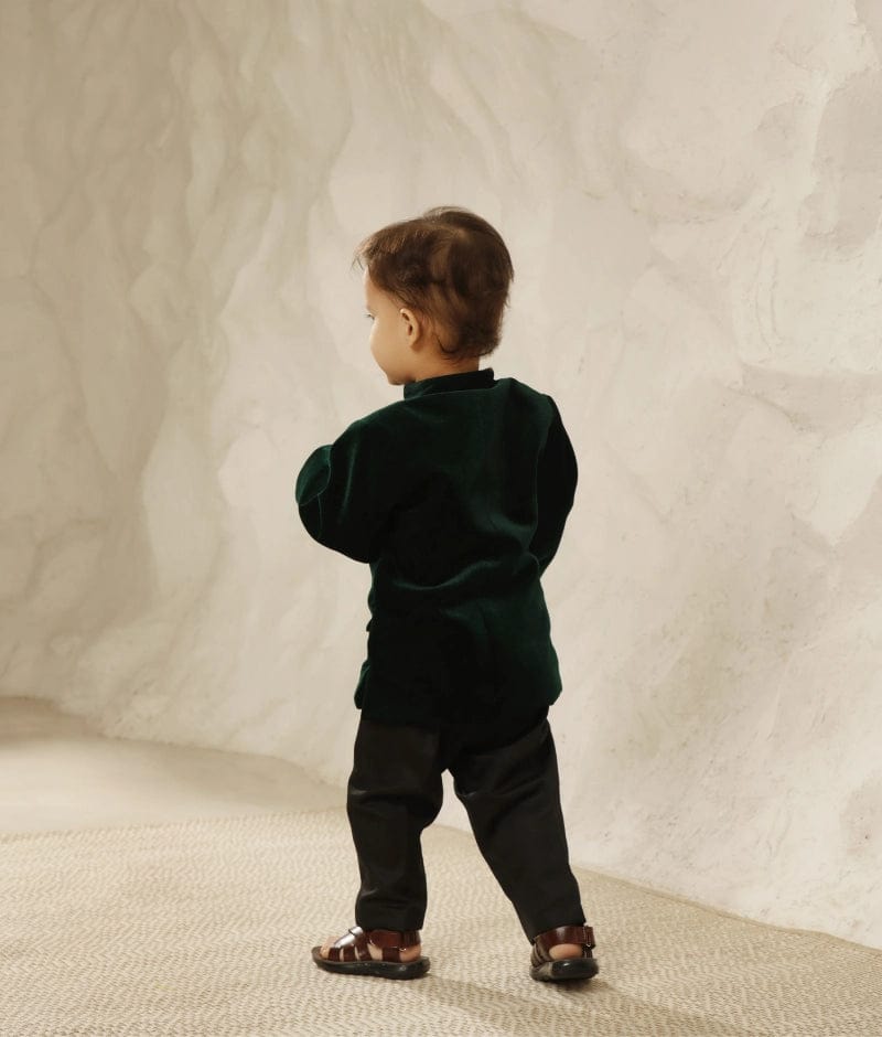 Manufactured by FAYON KIDS (Noida, U.P) Green Velvet Bandgala with Pant