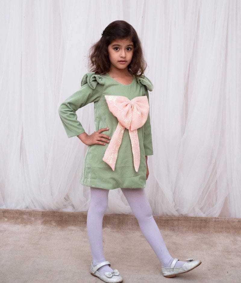 Manufactured by FAYON KIDS (Noida, U.P) Green Velvet Dress
