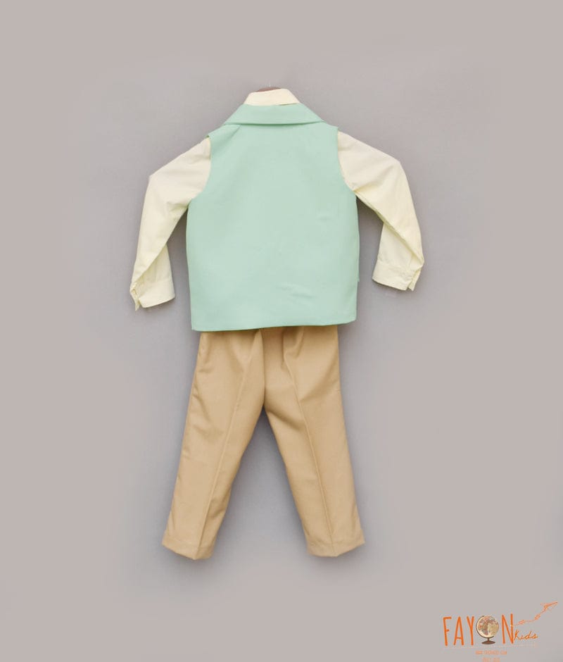 Manufactured by FAYON KIDS (Noida, U.P) Green Waist Coat with Shirt and Pant for Boys