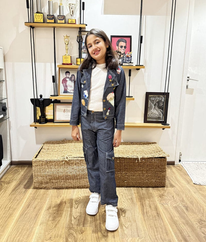 Grey Denim Jacket with Pant - Main Image