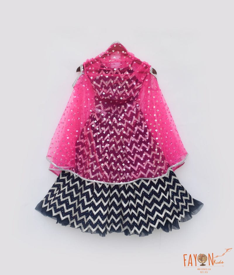 Manufactured by FAYON KIDS (Noida, U.P) Hot Pink Cape with Dark Blue Lehenga Choli for Girls