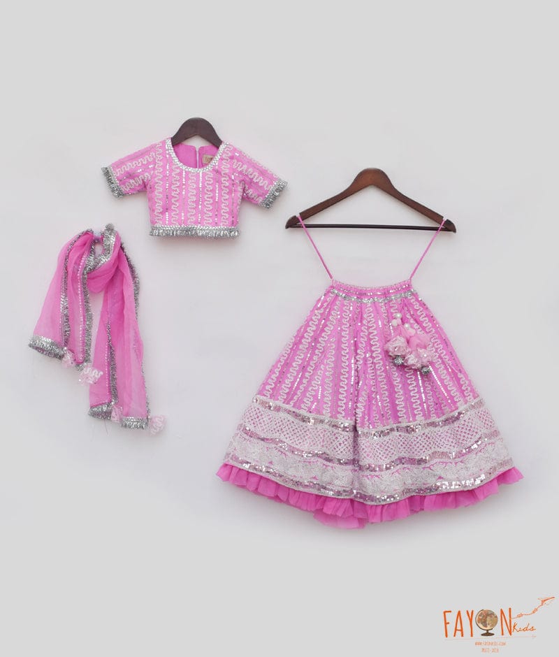 Manufactured by FAYON KIDS (Noida, U.P) Hot Pink Embroidered Lehenga Choli for Girls